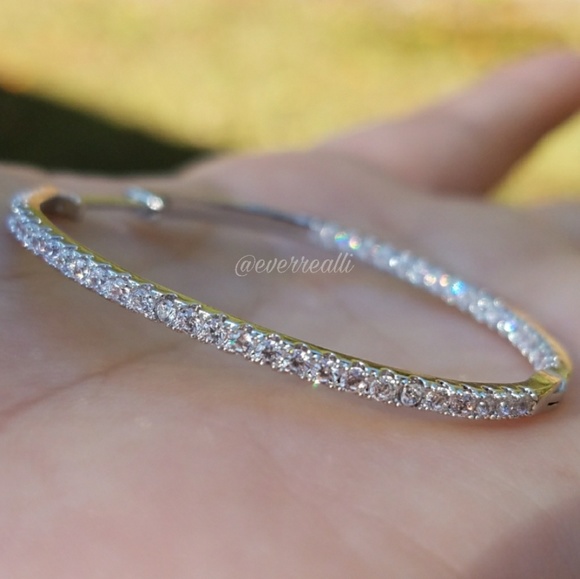 White Gold Inside Outside Diamond Hoop Earrings - Picture 7 of 7